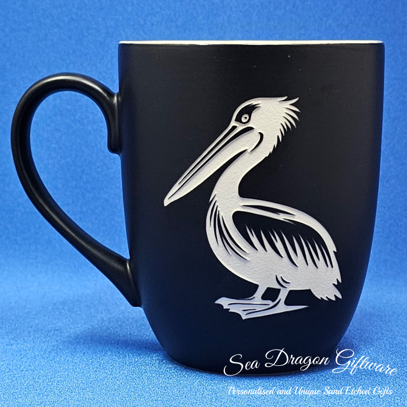 Ceramic Coffee-Tea Mug-Pelican#3-Black Matt-Front View